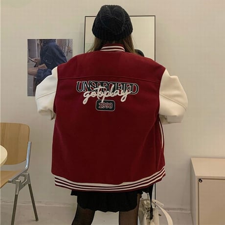 スタジャン ジャンバー ブルゾン ジャケット アウター 長袖 ゆったり オーバーサイズ ゆったり 大きめ 韓国ファッション レディース カジュアル ストリート系 DTC-659919223960