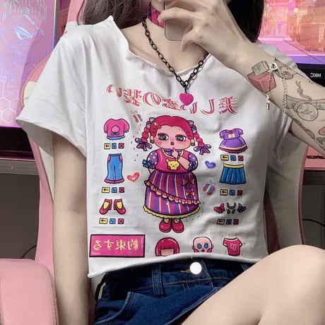 【2カラー】 Tシャツ 半袖 日本語 ユニーク クロップド丈 ショート丈 へそ出し 韓国ファッション レディース 大人可愛い ガーリー カジュアル DTC-640505473257