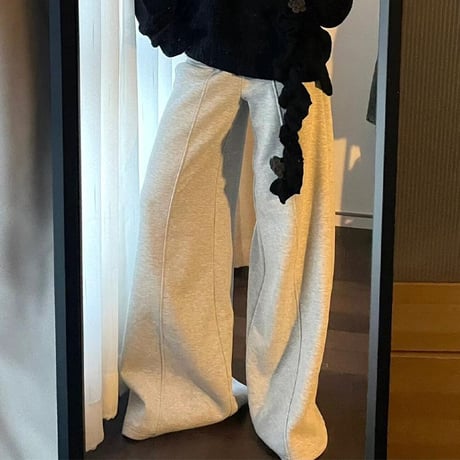 スウェットパンツ センタープレス 裏起毛 ワイドパンツ ウエストゴム ボトムス イージーパンツ ゆったり レトロ カジュアル DTCA-829529200177