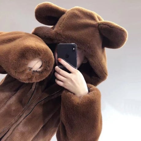クマ耳 フード付き ボアブルゾン フェイクファー ファーブルゾン ボアジャケット アウター もこもこ ボア ゆったり レトロ 大人可愛い ガーリー カジュアル DTCA-745996723815