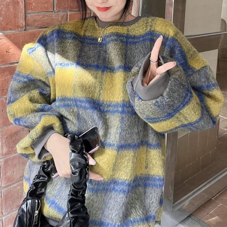 チェック柄 トレーナー 起毛 裏起毛 プルオーバー 厚手 トップス 防寒 長袖 ゆったり レトロ 韓国ファッション レディース 大人可愛い ガーリー カジュアル DTC-660967091808