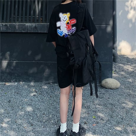 ユニセックス Tシャツ 半袖 メンズ レディース 落書き風 クマちゃん ベアー プリント オーバーサイズ 大きいサイズ ルーズ ストリート DTC-616567993304