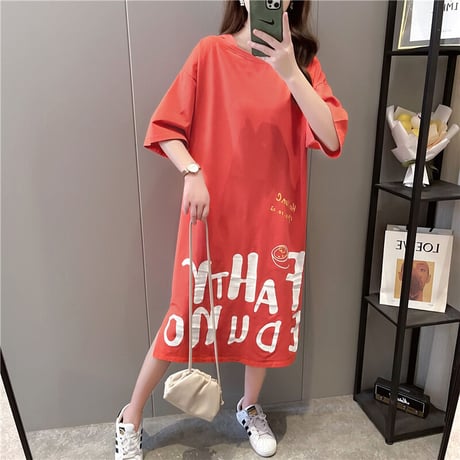 Tシャツ ワンピース オフショルダー ワンショルダー ゆったり 半袖 ロング丈 レトロ 韓国ファッション レディース 大人可愛い ガーリー カジュアル DTC-643529650399