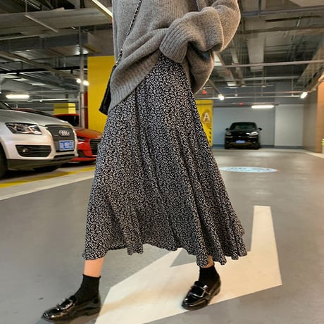 花柄 スカート フレア Aラインスカート 韓国ファッション レディース ロング丈 フローラル ハイウエスト 大人可愛い ガーリー フェミニン DTC-627230585978