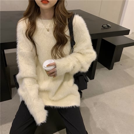ファーニットセーター ファーセーター ニットセーター モヘアセーター 長袖 ルーズ 暖かい ゆったり レトロ 韓国ファッション レディース 大人可愛い ガーリー DTC-634715262616