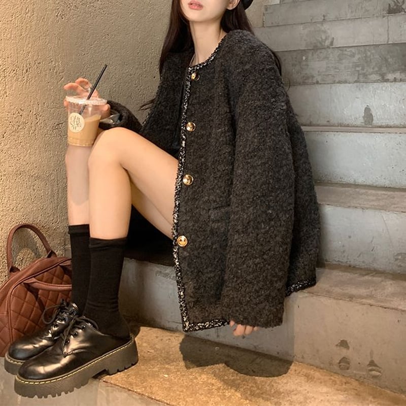 ノーカラー ウールジャケット ショートコート フェイク ノーカラー ウールジャケット ショートコート フェイク
