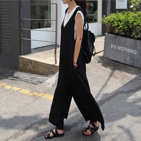 レディース サロペット オールインワン ワイドパンツ ノースリーブ ワイドパンツ 韓国ファッション (DCT-565140315743)