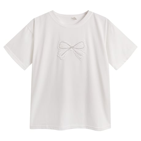 Tシャツ リボン 半袖 ラウンドネック ルーズ ゆったり 韓国ファッション レディース トップス カジュアル ストリートファッション DTC-640249598597