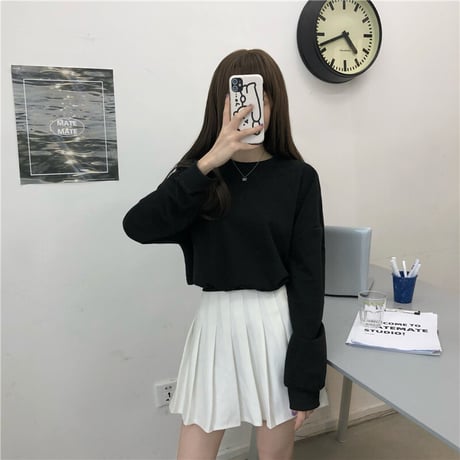 Tシャツ スウェット バックリボン プルオーバー オープンバック ショート丈 長袖 韓国ファッション レディース トップス 大人可愛い ガーリー カジュアル DTC-652203511871
