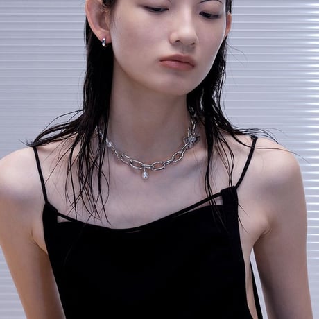 ネックレス 太めチェーン 蝶 バタフライ イミテーションパール チェーン付 韓国アクセサリー 合金 シルバー ペンダント 人気 アクセサリー DTC-622089109811