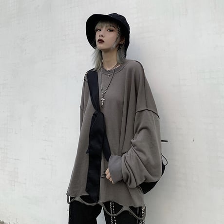 ユニセックス トレーナー メンズ レディース ダメージ加工 スウェット オーバーサイズ 大きいサイズ ルーズ ストリート TBN-600008552771