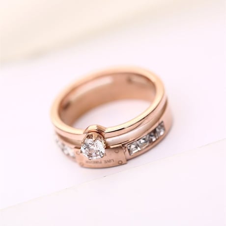 リング 指輪 金属アレルギー対応 2連リング CZ ローズゴールド アクセサリー シンプル チタンスチール316L DTC-571214294981
