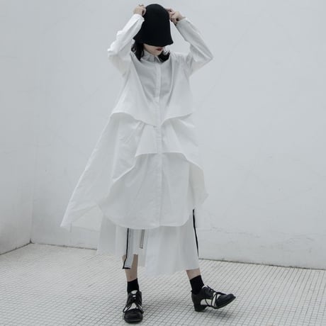 シャツワンピース ロングシャツ シャツ ワンピース アシンメトリー 不規則デザイン ルーズ 長袖 レトロ 韓国ファッション レディース 大人可愛い ガーリー DTC-634484580166