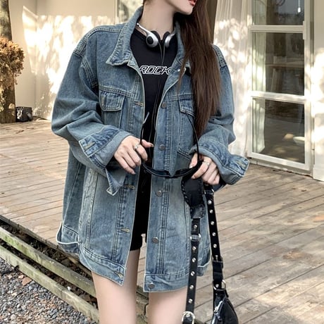 オーバーサイズ デニムジャケット Gジャン ライトアウター デニム ルーズ レトロ 韓国ファッション レディース 大人可愛い ガーリー カジュアル DTC-732357599663