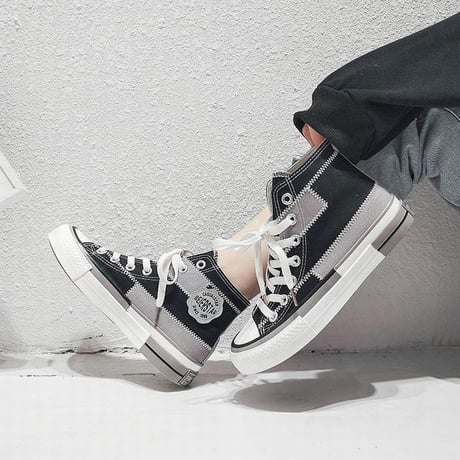キャンバススニーカー ハイカット 22.5～25.0cm スニーカー シューズ カジュアル パープル ブラック かわいい 歩きやすい DTC-617861690208