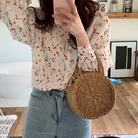 小花柄 ブラウス 長袖 立襟 韓国ファッション レディース シャツ 薄手 大人可愛い ガーリー レトロ 春コーデ DTC-625759816311