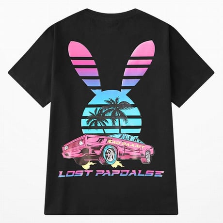 ユニセックス 半袖 Tシャツ メンズ レディース うさぎモチーフ 英字 ヤシの木 車 プリント オーバーサイズ 大きいサイズ ルーズ ストリート TBN-601743728424