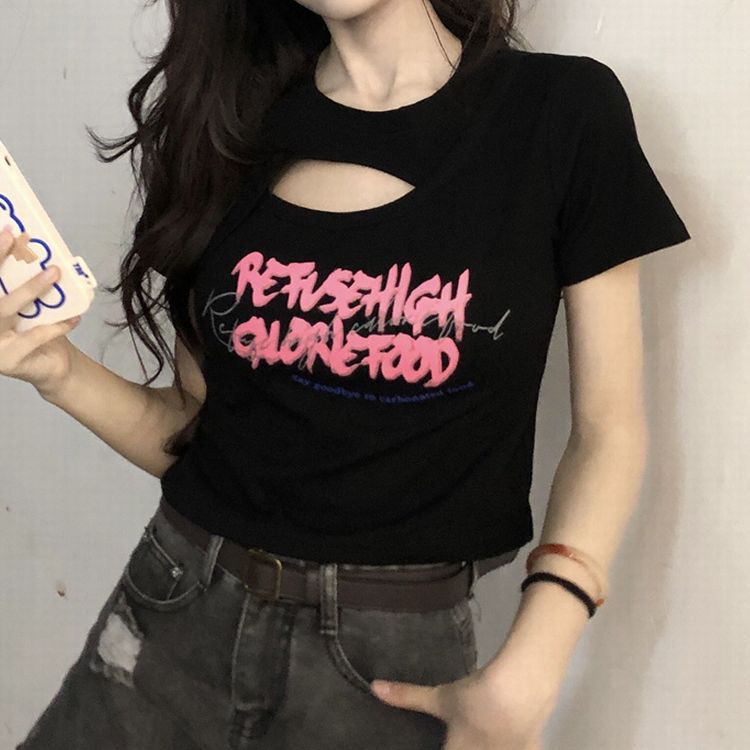 Tシャツ 胸開き クロップド丈 半袖 ショート丈 クロップドTシャツ 半袖