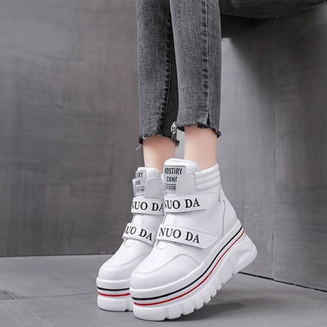 厚底 ダットスニーカー ヒール6cm ハイカット 22.5～24.5cm 韓国ファッション レディース 厚底スニーカー ハイトップ スニーカー カジュアル スポーツ 632308455327