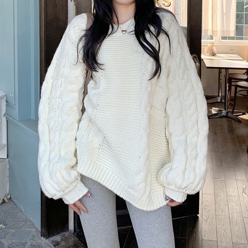 todayful｜アイボリー ケーブルニットセーター 長袖 オーバーサイズ todayful｜アイボリー ケーブルニットセーター 長袖 オーバーサイズ