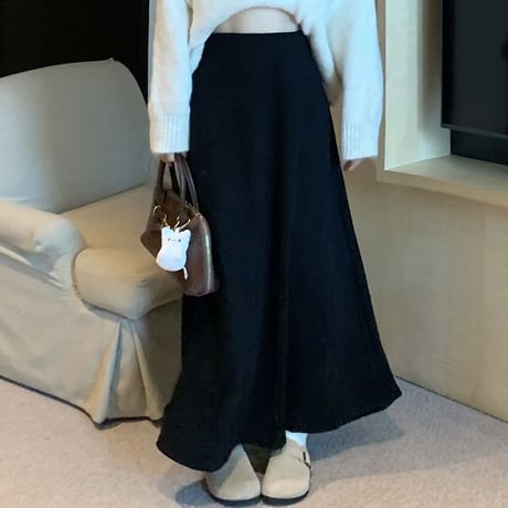 ロングスカート 裏起毛 ハイウエスト Aライン スカート 秋 冬 レトロ 韓国ファッション レディース 大人可愛い ガーリー DTC-856761915787