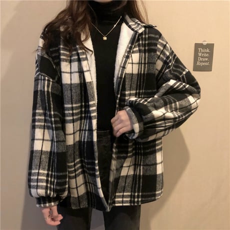 裏起毛 チェック柄 シャツ ジャケット アウター 厚手 暖かい チェックシャツ 長袖 ゆったり 韓国ファッション レディース 大人可愛い カジュアル レトロ DTC-658447529229