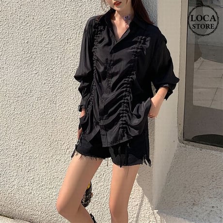 ギャザー シャツ ブラウス 絞り上げ 韓国ファッション レディース 長袖 トップス ゆったり 大人可愛い ガーリー DTC-618953320170
