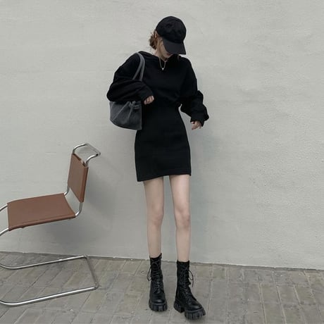フード付き ワンピース ハイウエスト ミニワンピース パーカーワンピース スウェット 長袖 レトロ 韓国ファッション レディース 大人可愛い ガーリー DTCA-661706775371