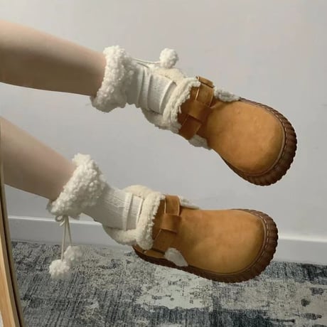 ショートブーツ 22.5～25.0cm インナーボア ムートンブーツ ブーツ ベルト もこもこ シューズ カジュアル かわいい 韓国ファッション レディース DTC-740944078640