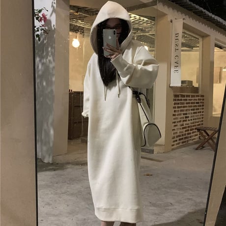 パーカーワンピース スウェット フード付きワンピース ロング丈 ワンピース ゆったり フード 長袖 レトロ 韓国ファッション レディース 大人可愛い ガーリー DTC-737365962065