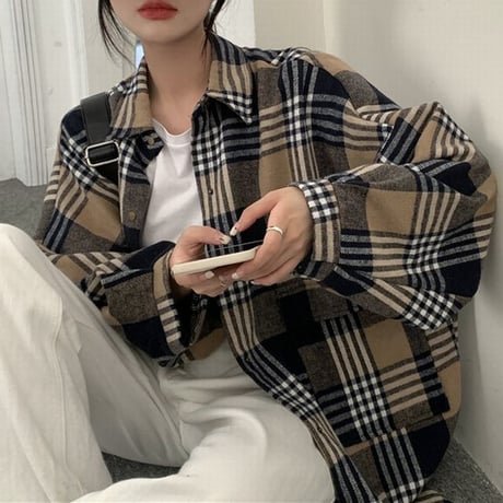 タータンチェック シャツ オーバーサイズ チェック柄 チェックシャツ 長袖 レトロ 韓国ファッション レディース 大人可愛い ガーリー カジュアル ストリート系 DTC-655403413522