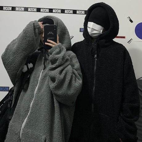 ユニセックス フード付き ボアジャケット ボアパーカー ジップアップ オーバーサイズ 韓国ファッション メンズ レディース カジュアル ストリートファッション DTC-631047350788