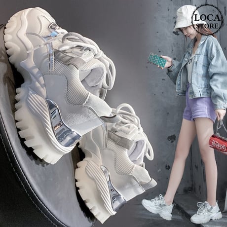 スニーカー レースアップ 厚底 韓国ファッション レディース ダットスニーカー ダッドシューズ スボーツ 通気性 歩きやすい カジュアル 624259531174