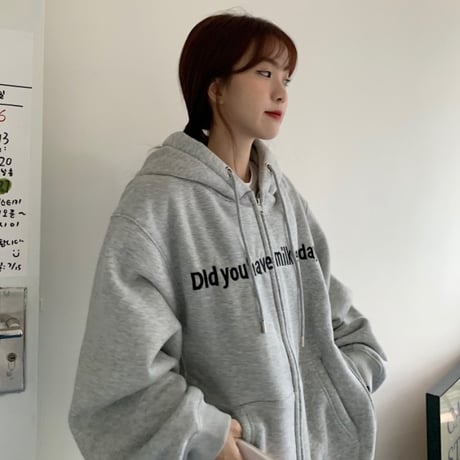 ジップアップ パーカー プラスベルベット ルーズ 韓国ファッション レディース フーディー 英字 ゆったり カジュアル ストリート系 ガーリー DTC-630954644005