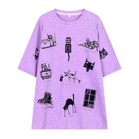 tシャツ 漫画風プリント トップス 半袖 クルーネック オーバーサイズ ルーズ ゆったり カジュアル レトロ 韓国ファッション レディース DTC-771349016436