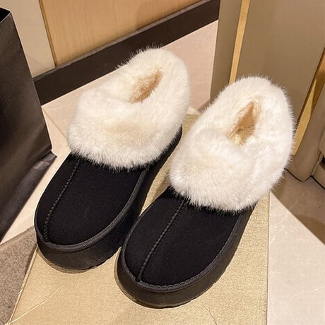 厚底 ムートンブーツ スリッポン ショート丈 フェイクファー 厚底ブーツ 裏起毛 ブーツ 保温 防寒 暖かい もこもこ カジュアル 韓国ファッション レディース DTCA-740558533782