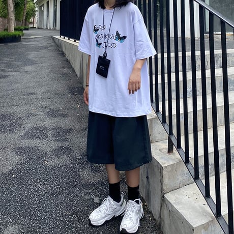 バタフライ Tシャツ 半袖 ルーズ 韓国ファッション レディース トップス ゆったり 大きめ カジュアル ストリートファッション DTC-619610882691