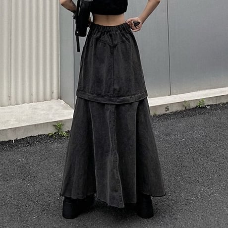 2WAY デニムスカート タッセル ハイウエスト Aライン デニム スカート レトロ 韓国ファッション レディース 大人可愛い ガーリー DTC-740222259539