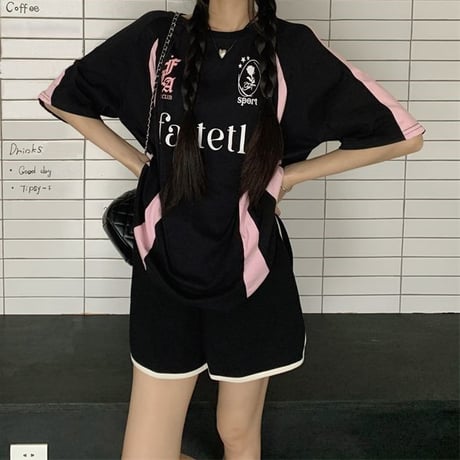 Tシャツ ユニフォーム風 オーバーサイズ サイドライン バイカラー トップス 半袖 レトロ 韓国ファッション レディース 大人可愛い ガーリー スポーツミックス DTC-802941498047