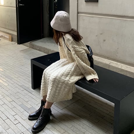 ニットワンピース ケーブル編み 韓国ファッション レディース ラウンドネック ルーズニット 長袖 春 秋 冬 大人カジュアル 韓国 (DTC-605142020234)