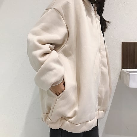 ジップアップ パーカー スウェット 韓国ファッション レディース バックプリント 英字 オーバーサイズ 秋 冬 大人カジュアル (DTC-561821959124)