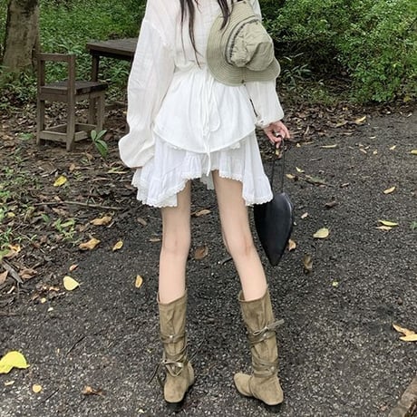 アシンメトリー スカート レース フリル ミニスカート ハイウエスト アシメ ウエストゴム レトロ 韓国ファッション レディース 大人可愛い ガーリー フェミニン DTC-761490959346