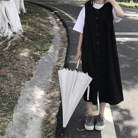 ワンピース ノースリーブ フロントボタン 韓国ファッション レディース シンプル シングルブレスト ガーリー DTC-599576065242