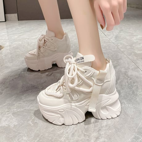 厚底 スニーカー ダッドスニーカー 22.0～24.5cm レースアップ ダッドシューズ 厚底スニーカー カジュアル 韓国ファッション レディース DTC-742606652067