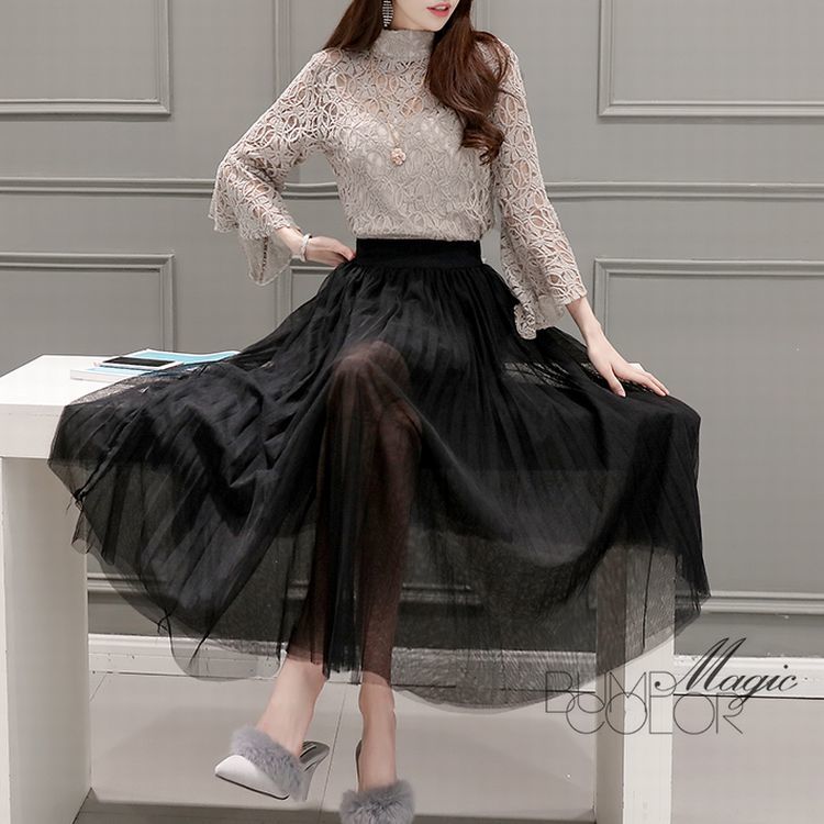 【韓国発】レースブラウスプリーツスカートセットアップ fit=scale-down,w=1200