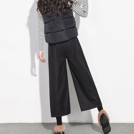 レディース クロップド丈チェック ワイドパンツ ガウチョパンツ 7分丈 ウエストゴム スカンツ チェック柄 韓国ファッション オルチャン (DCT-575555906639)