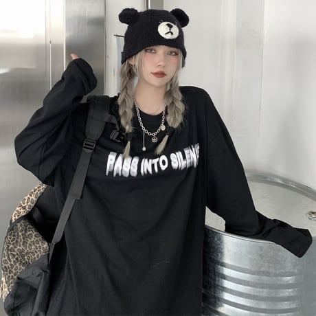 ユニセックス Tシャツ 長袖 ファントムレタープリント ラウンドネック オーバーサイズ トップス 大きめ カジュアル ストリートファッション DTC-650822796802