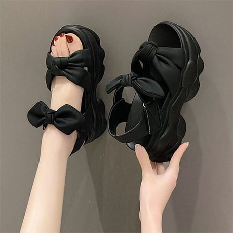 厚底 サンダル 22.0～24.5cm スポーツサンダル リボン 厚底サンダル スポサン カジュアル オープントゥ かわいい 韓国ファッション レディース DTC-712505187633