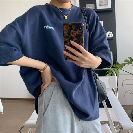 tシャツ ワンポイント バックプリント オーバーサイズ 半袖 ドロップショルダー クルーネック シンプル ルーズ レトロ 大人可愛い ガーリー カジュアル DTCA-645393552994