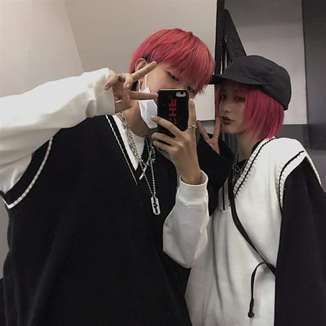 ユニセックス ニットベスト Vネック ライン 韓国ファッション メンズ レディース ベスト ルーズ セーター シンプル ストリート カジュアル DTC-605330546241